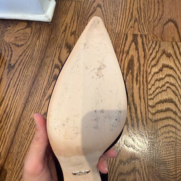 Badgley Mischka Womens Sz 1 Cher Crystal Buckle Pumps Black Satin Stilettos Glam - Picture 16 of 16